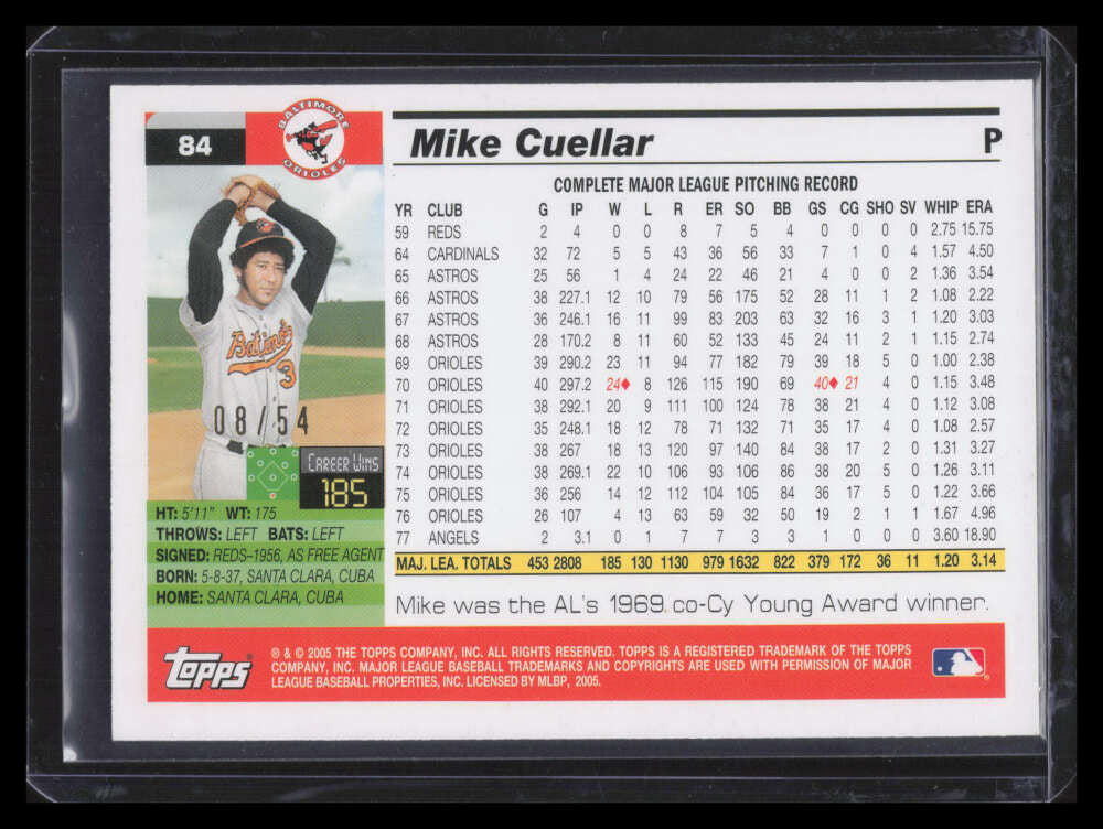 2005 Topps Retired Signature Black 84 Mike Cuellar 8/54