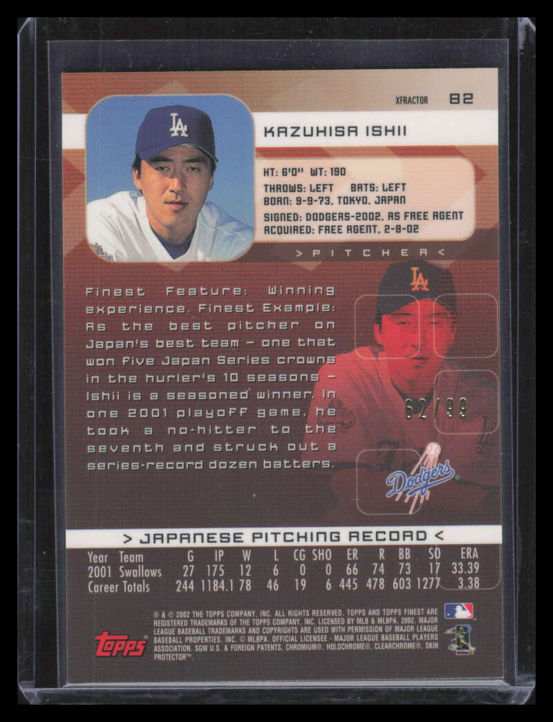 2022 Finest X-Fractor Protector 82 Kazuhisa Ishii Rookie 62/99
