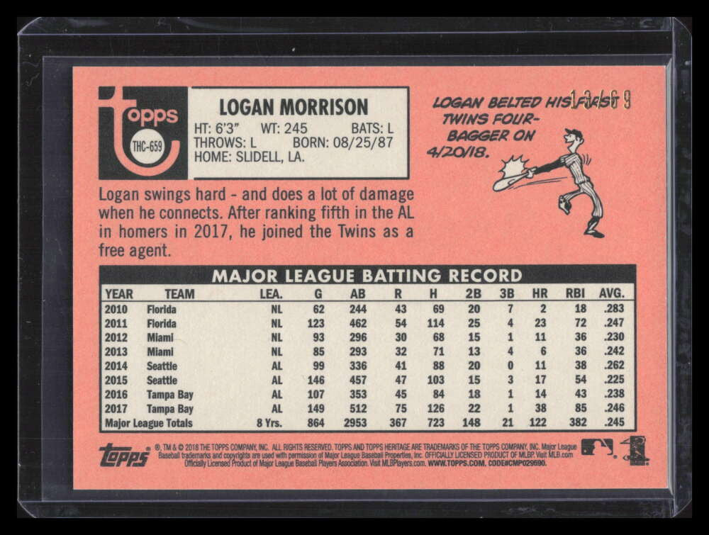 2018 Topps Heritage Chrome Black Refractor thc659 Logan Morrison 13/69