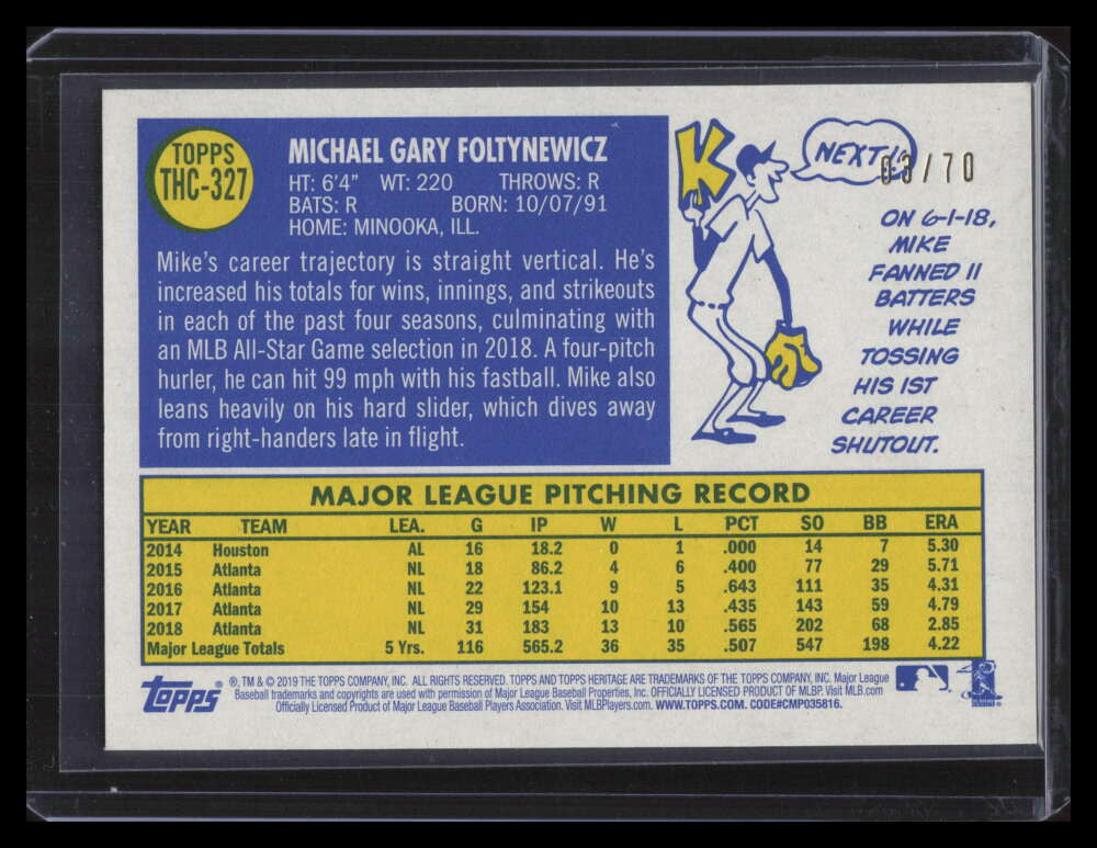 2019 Topps Heritage Chrome Black Refractor thc327 Mike Foltynewicz 3/70