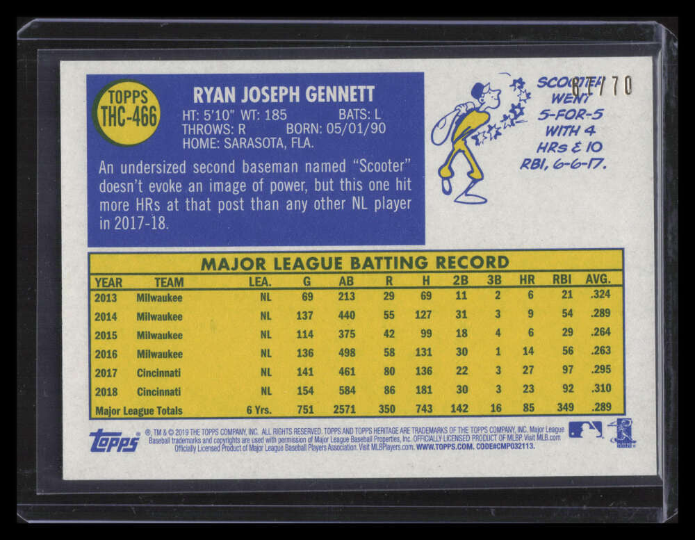 2019 Topps Heritage Chrome Black Refractor thc466 Scooter Gennett 67/70