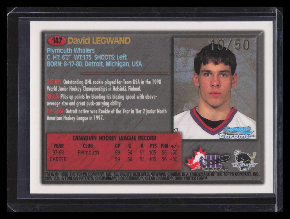 1998 Bowman Chrome CHL Golden Anniversary 147 David Legwand 10/50