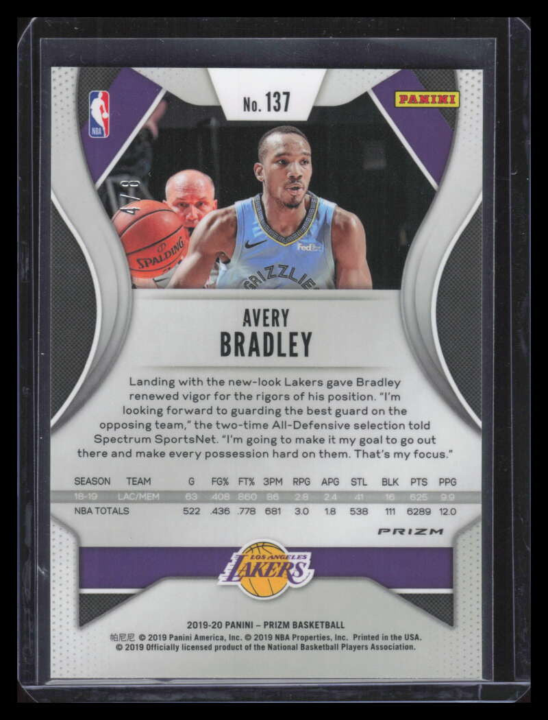 2019-20 Panini Prizm Prizms Choice Green Refractor 137 Avery Bradley 4/8
