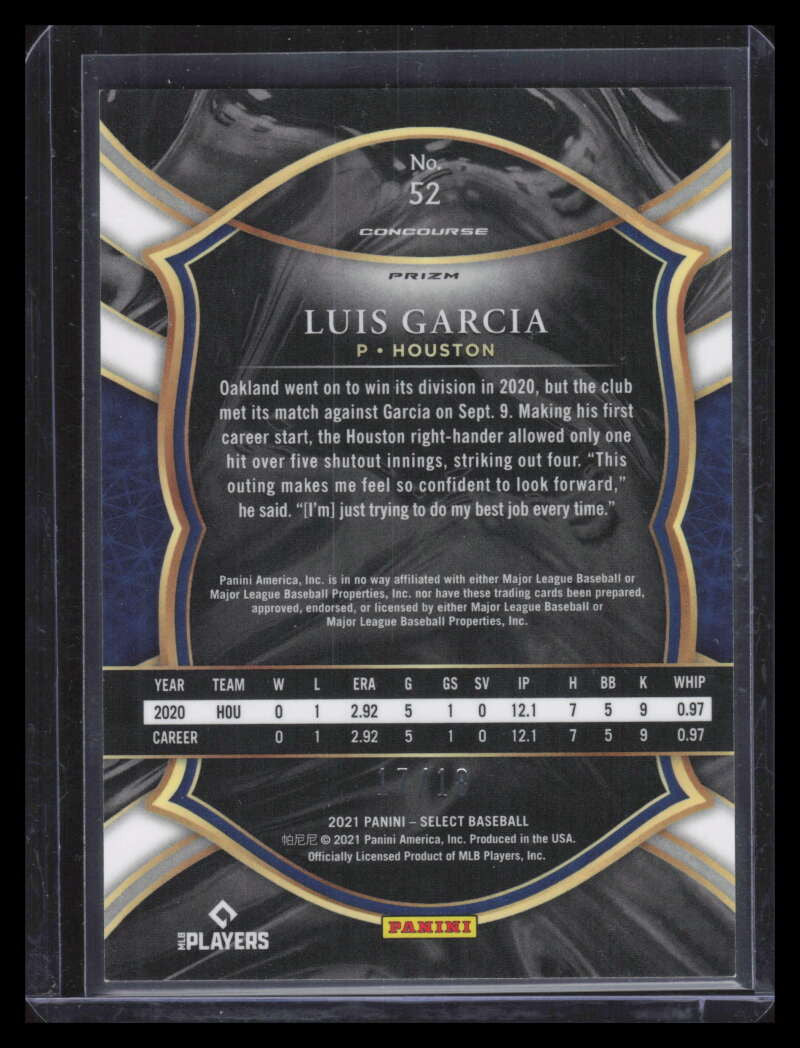 2021 Select Orange Pulsar Refractor 52 Luis Garcia Rookie 17/18