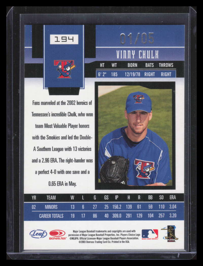 2003 Leaf Certified Materials Mirror Emerald 194 Vinny Chulk 1/5