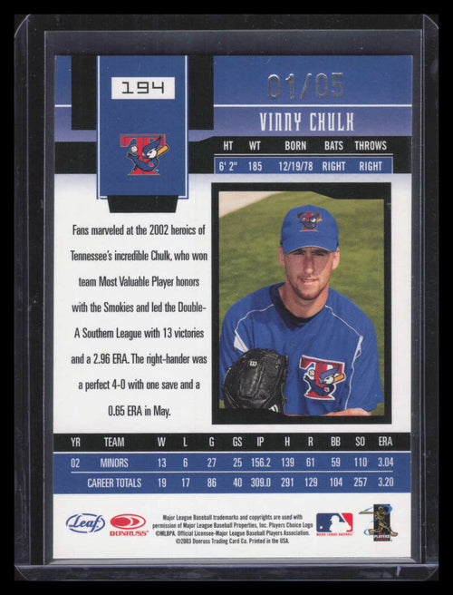 2003 Leaf Certified Materials Mirror Emerald 194 Vinny Chulk 1/5
