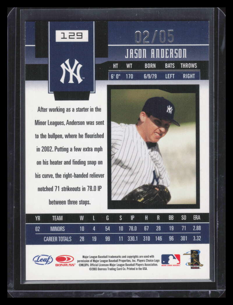 2003 Leaf Certified Materials Mirror Emerald 129 Jason Anderson 2/5
