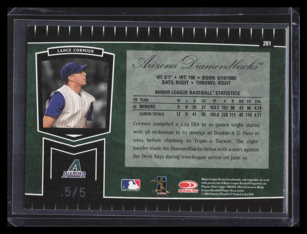 2004 Leaf Certified Cuts Marble Emerald 281 Lance Cormier ROO Rookie 5/5