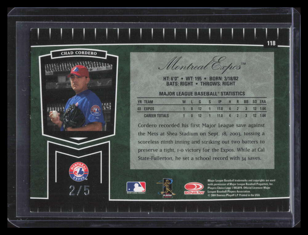2004 Leaf Certified Cuts Marble Emerald 118 Chad Cordero 2/5