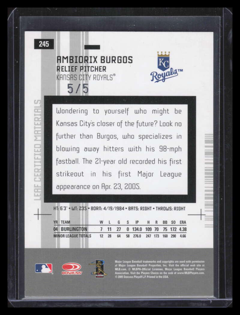 2005 Leaf Certified Materials Mirror Emerald 245 Ambiorix Burgos NG Rookie 5/5