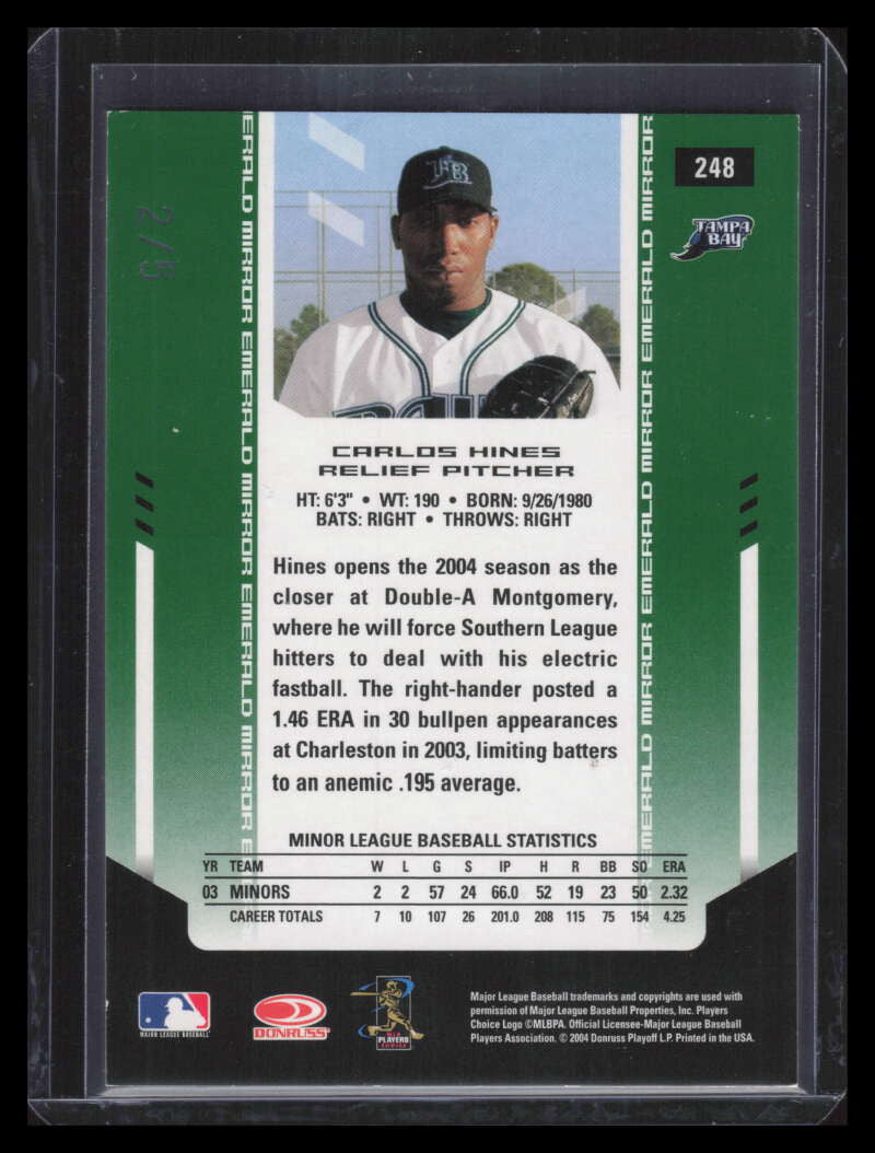 2004 Leaf Certified Materials Mirror Emerald 248 Carlos Hines NG Rookie 2/5