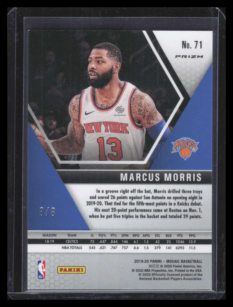 2019-20 Panini Mosaic Choice Black Gold Refractor 71 Marcus Morris Sr. 8/8