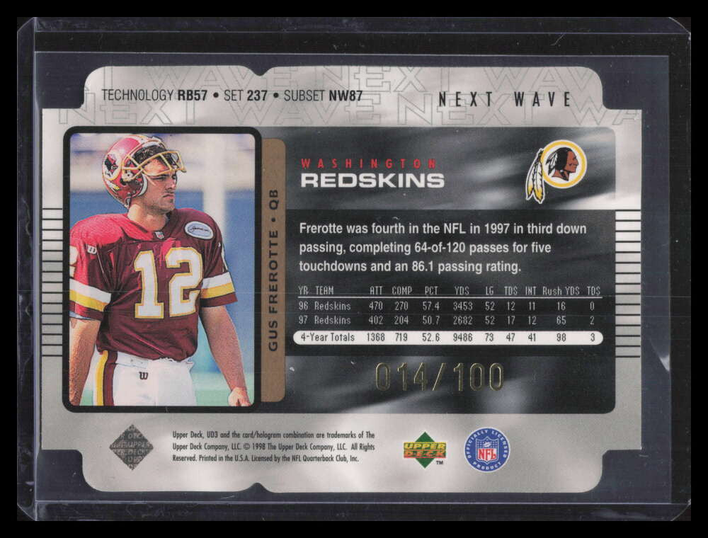 1998 UD3 Die Cuts 237 Gus Frerotte NR 14/100 Next Wave