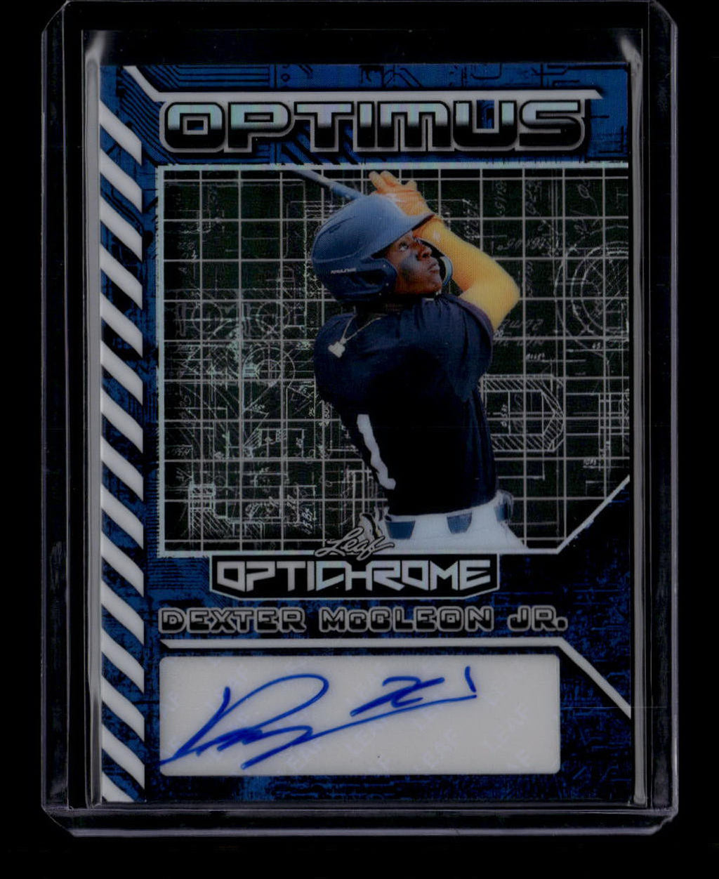 SOLD 180238 2025 Leaf Optichrome Optimus Autographs Blue Dexter McCleaon Jr. RC Auto 2/3