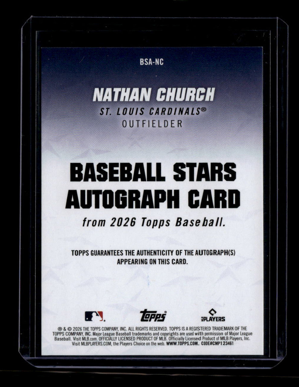 SOLD 180239 2026 Topps Baseball Stars Autographs BSANC Nathan Church Rookie Auto