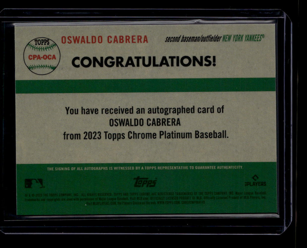 2023 Topps Chrome Platinum Anniversary Autographs CPAOCA Oswaldo Cabrera RC Auto