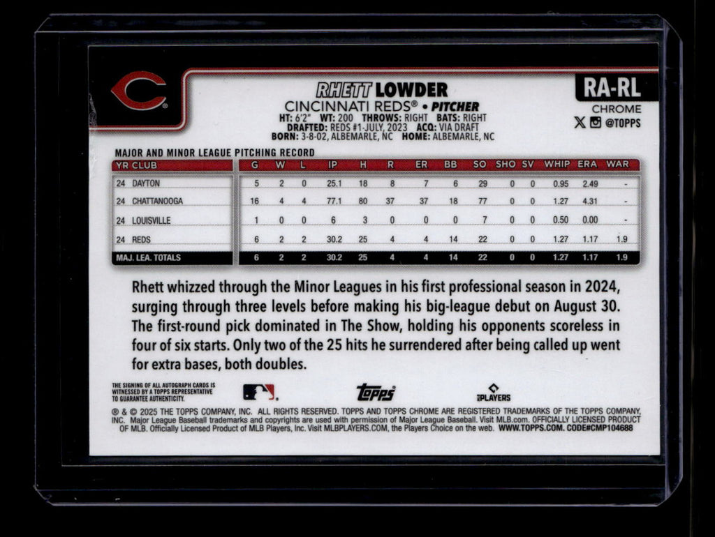 2025 Topps Chrome Rookie Autographs RARL Rhett Lowder RC Auto