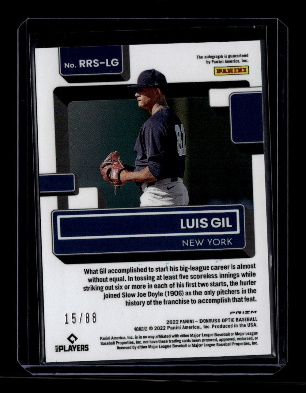 2022 Donruss Optic Rated Rookies Signatures Purple Mojo Luis Gil RC Auto 15/88