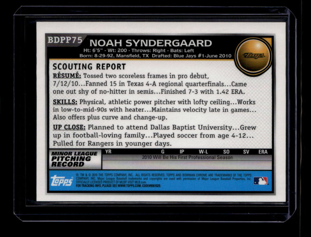 2010 Bowman Chrome Draft Prospect Autographs bdpp75 Noah Syndergaard Rookie Auto