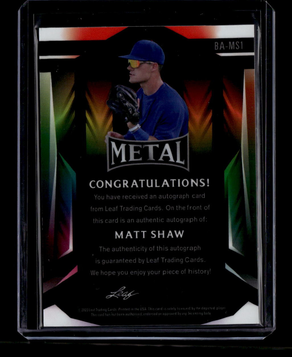 2023 Leaf Metal Autographs Mojo Orange bams1 Matt Shaw Rookie Auto 2/3