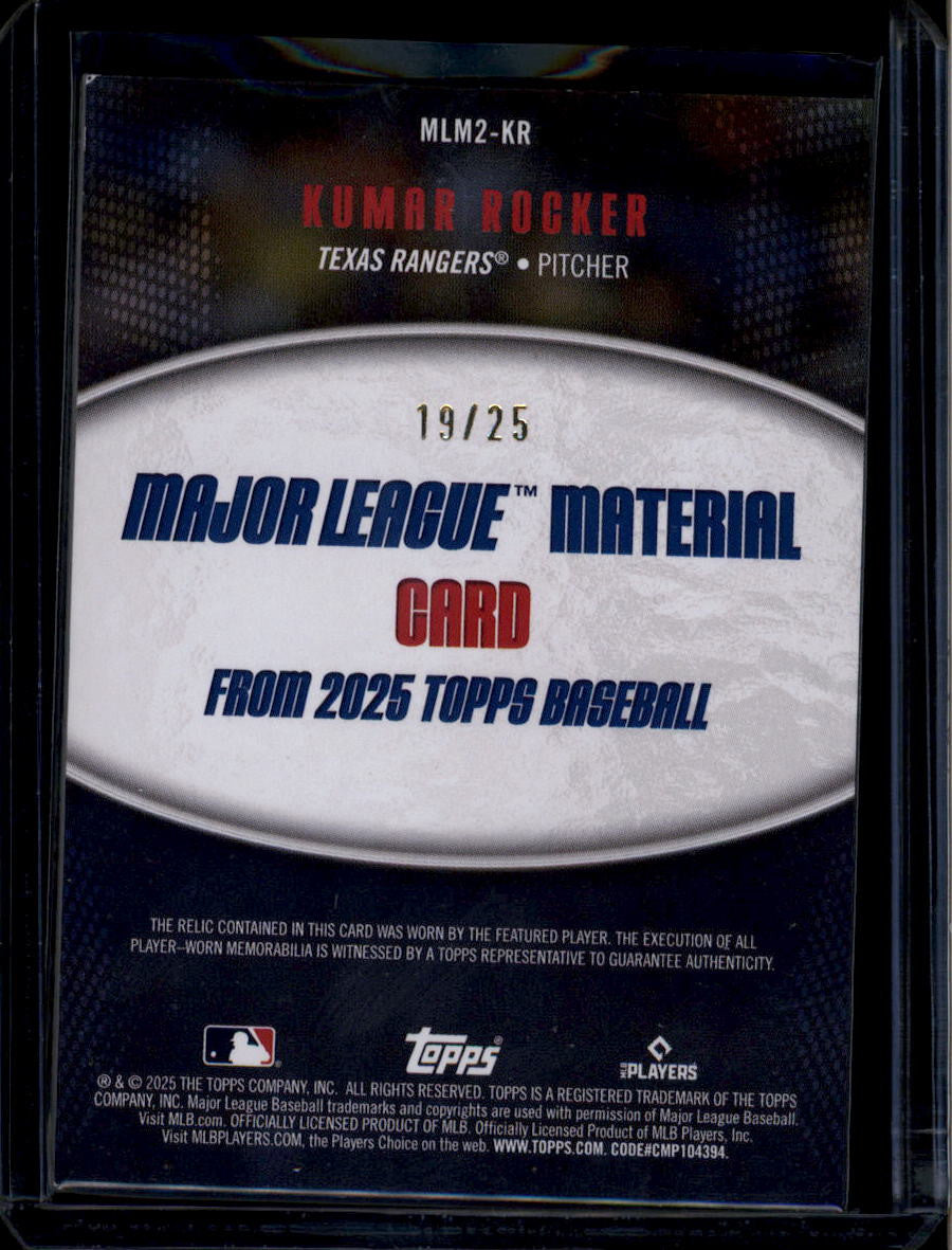 2025 Topps Major League Materials Orange mlm2kr Kumar Rocker Rookie Patch 19/25