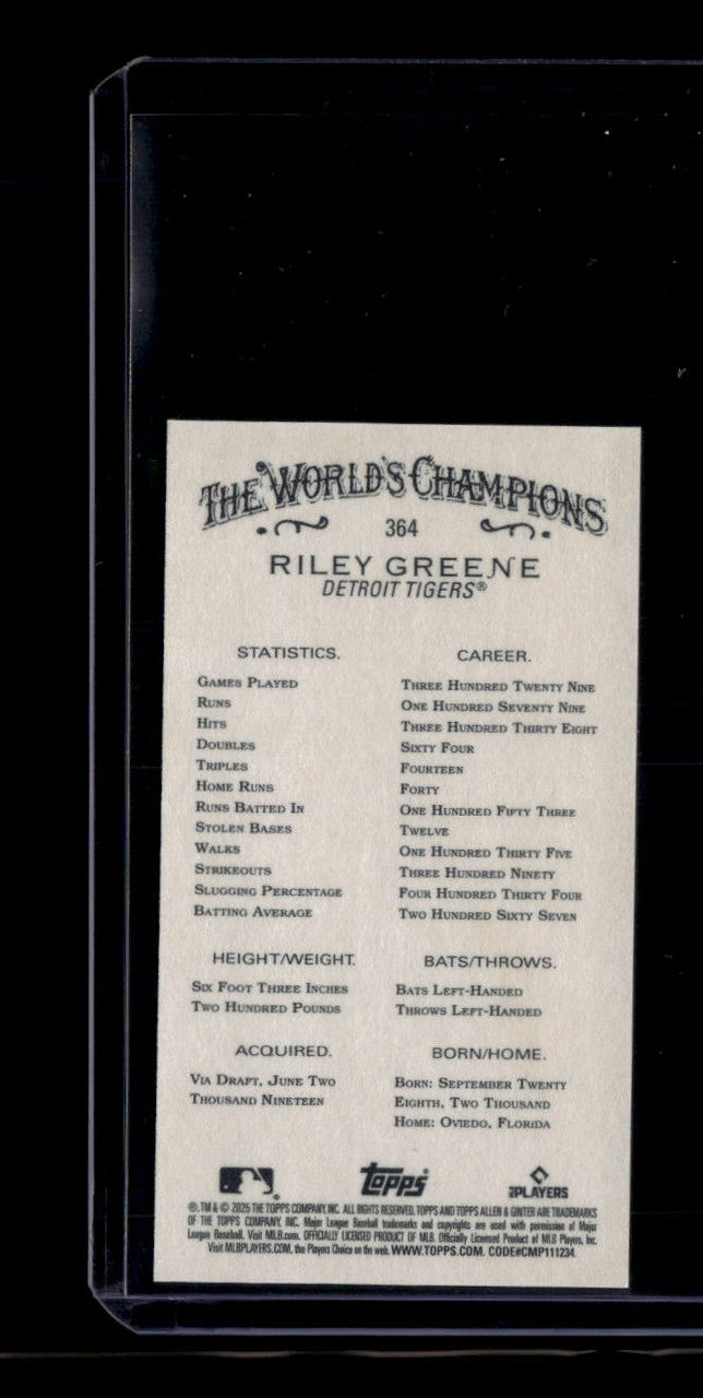2025 Topps Allen and Ginter Mini 364 Riley Greene EXT Extended SP