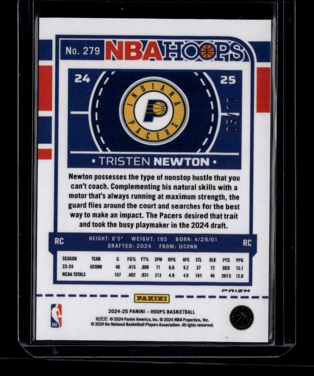 2024-25 Hoops Premium Prizms Gold Refractor 279 Tristen Newton Rookie 5/10