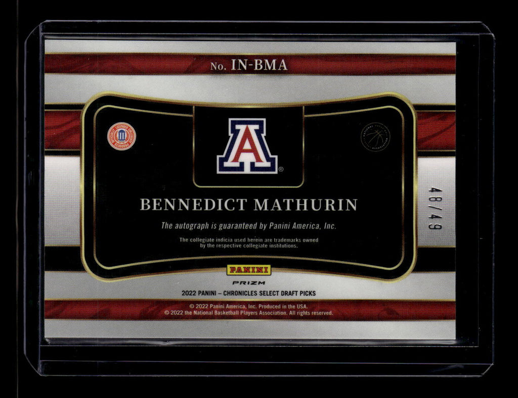 2022-23 Chronicles Select In Flight Signatures Benedict Mathurin RC Auto 48/49