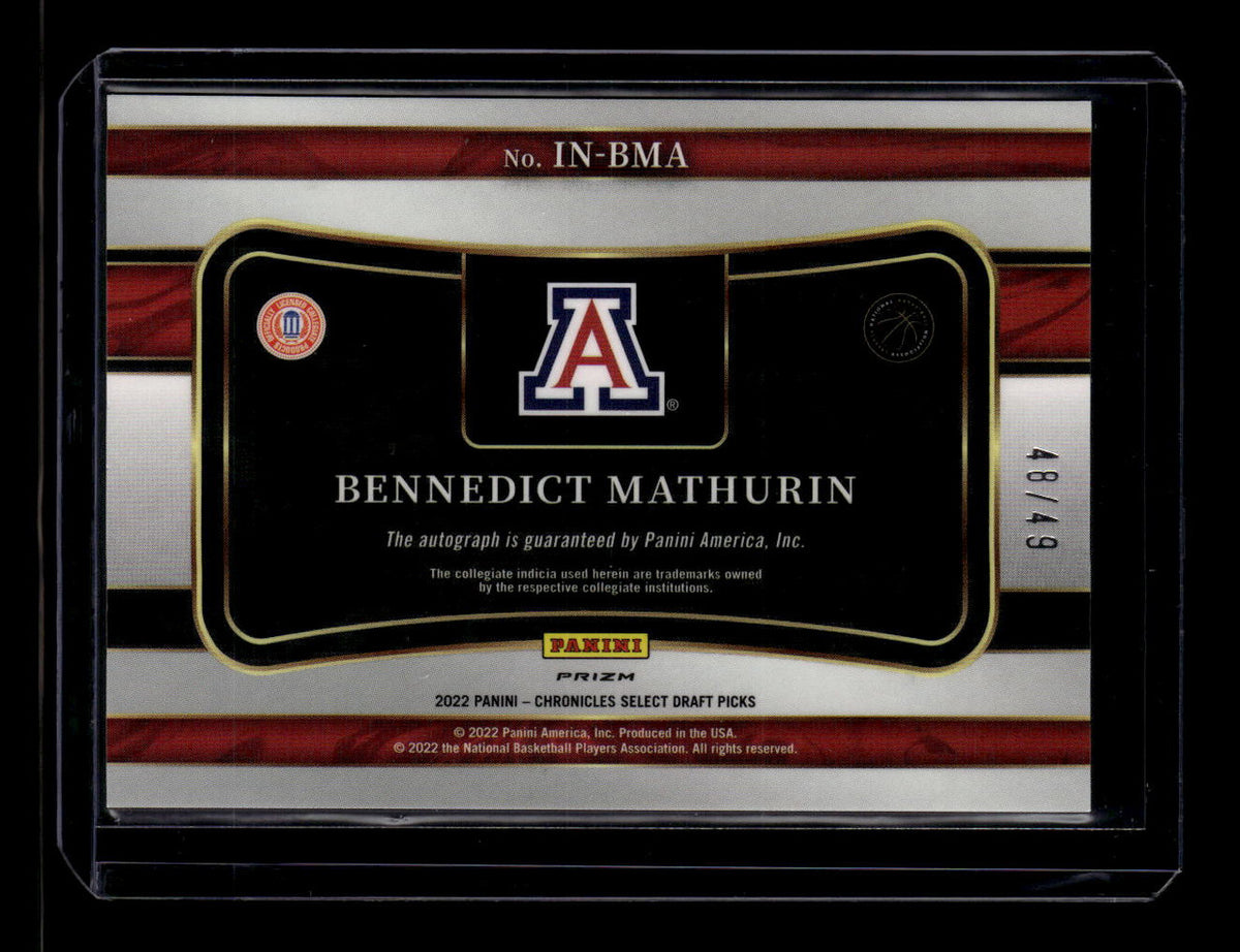 2022-23 Chronicles Select In Flight Signatures Benedict Mathurin RC Auto 48/49