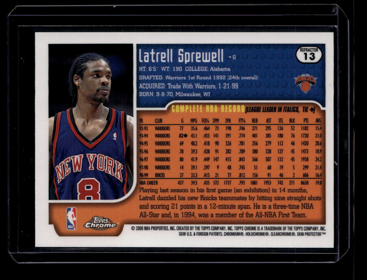 1999-00 Topps Chrome Refractor 13 Latrell Sprewell