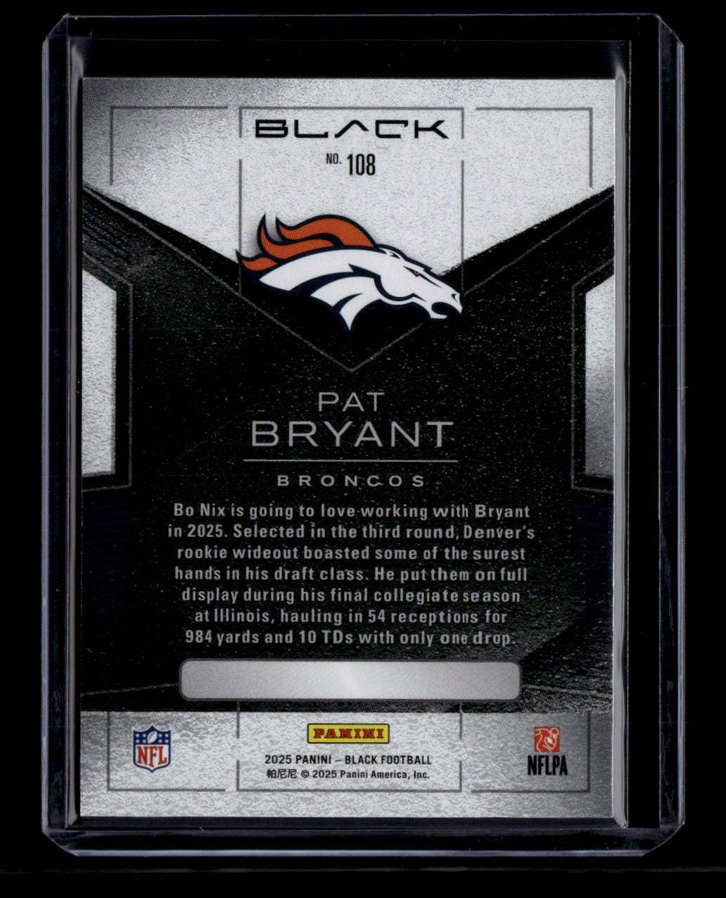SOLD 180299 2025 Panini Black Ruby 108 Pat Bryant Rookie 10/11