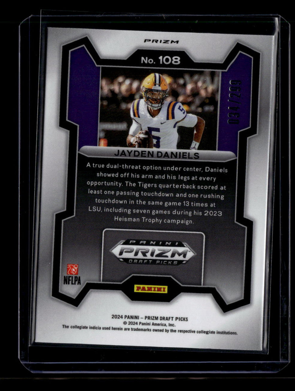SOLD 180301 2024 Panini Prizm Draft Picks Prizms Red Refractor 108 Jayden Daniels RC 34/299