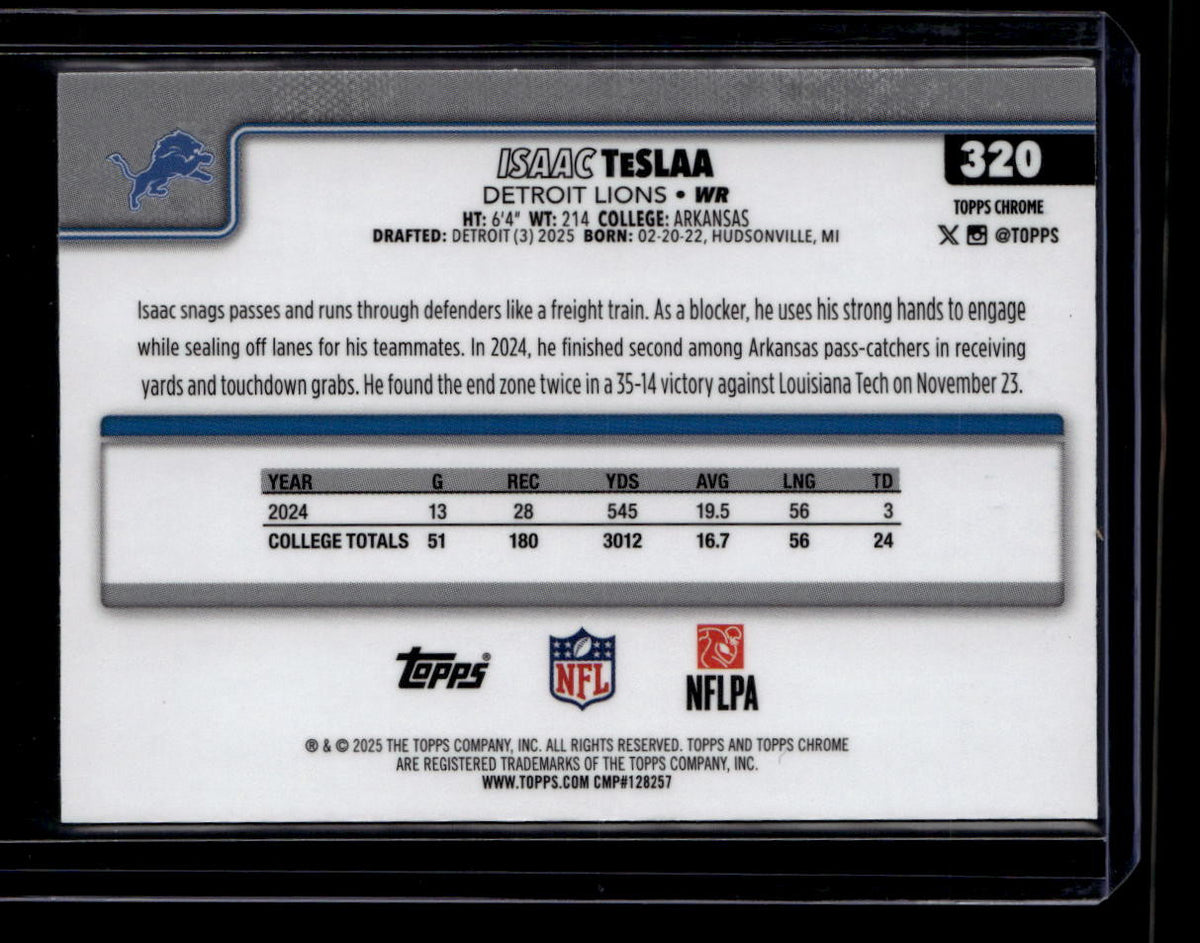 SOLD 180305 2025 Topps Chrome Blue Geometric Refractor 320 Isaac TeSlaa Rookie 84/150