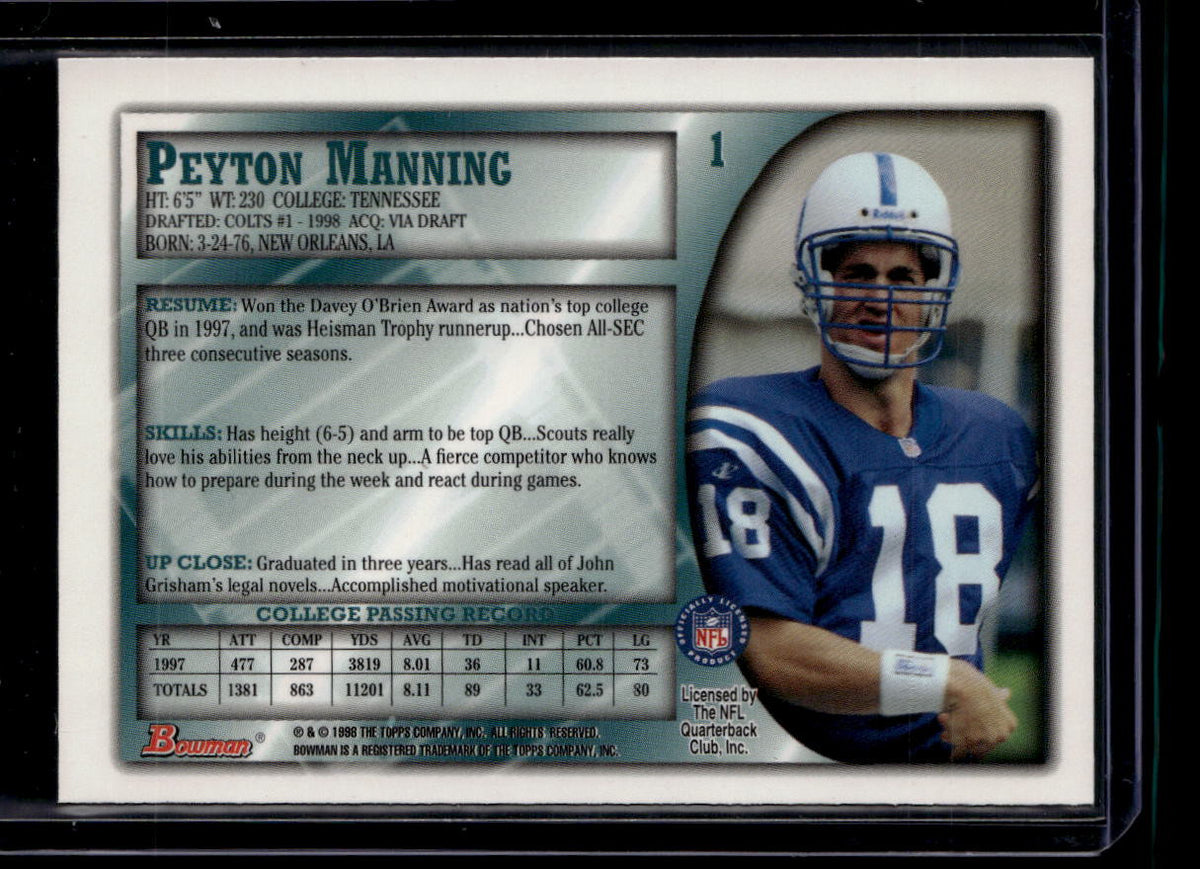 SOLD 180309 1998 Bowman 1 Peyton Manning Rookie