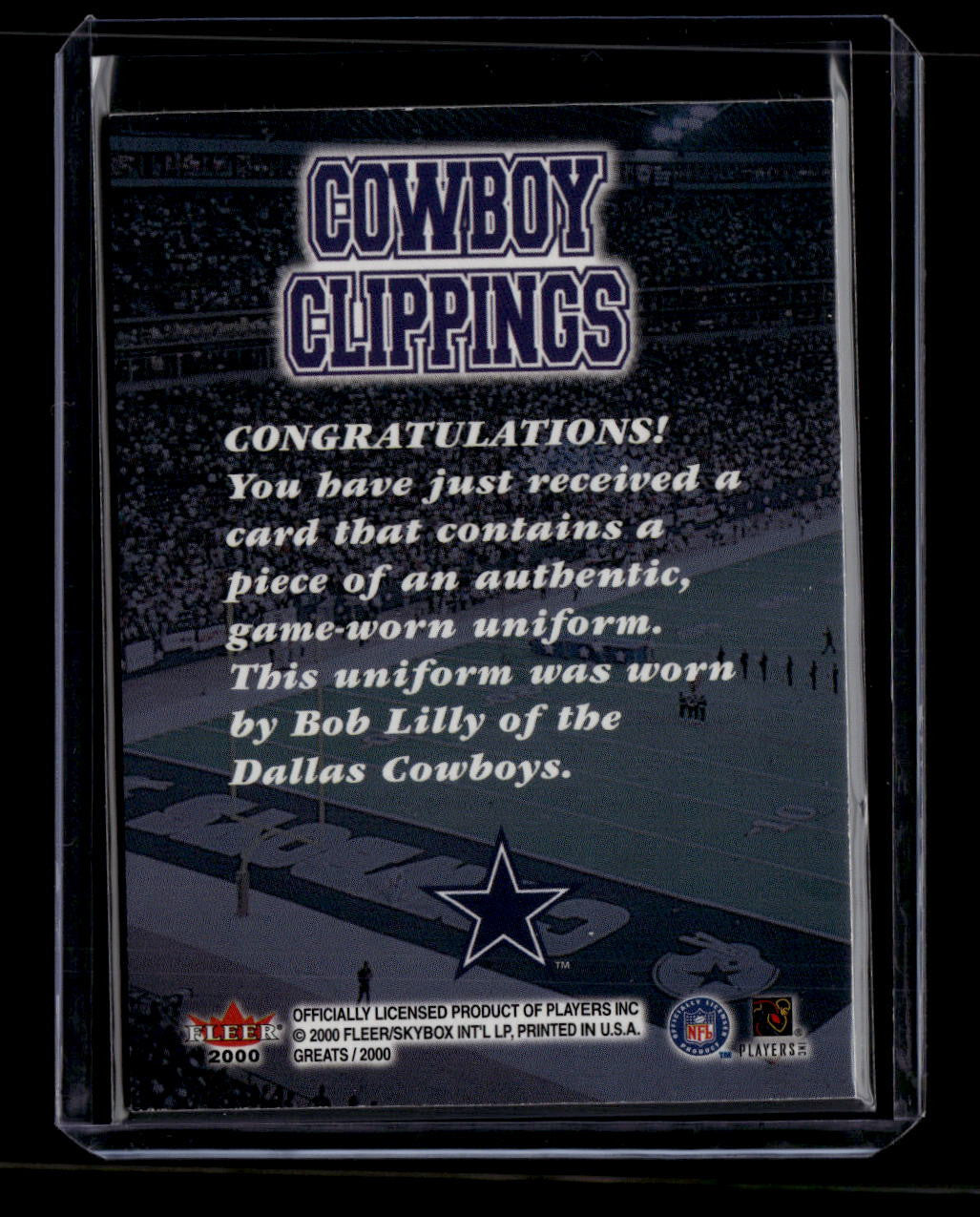 2000 Greats of the Game Cowboy Clippings 6ccl Bob Lilly Uniform Jersey
