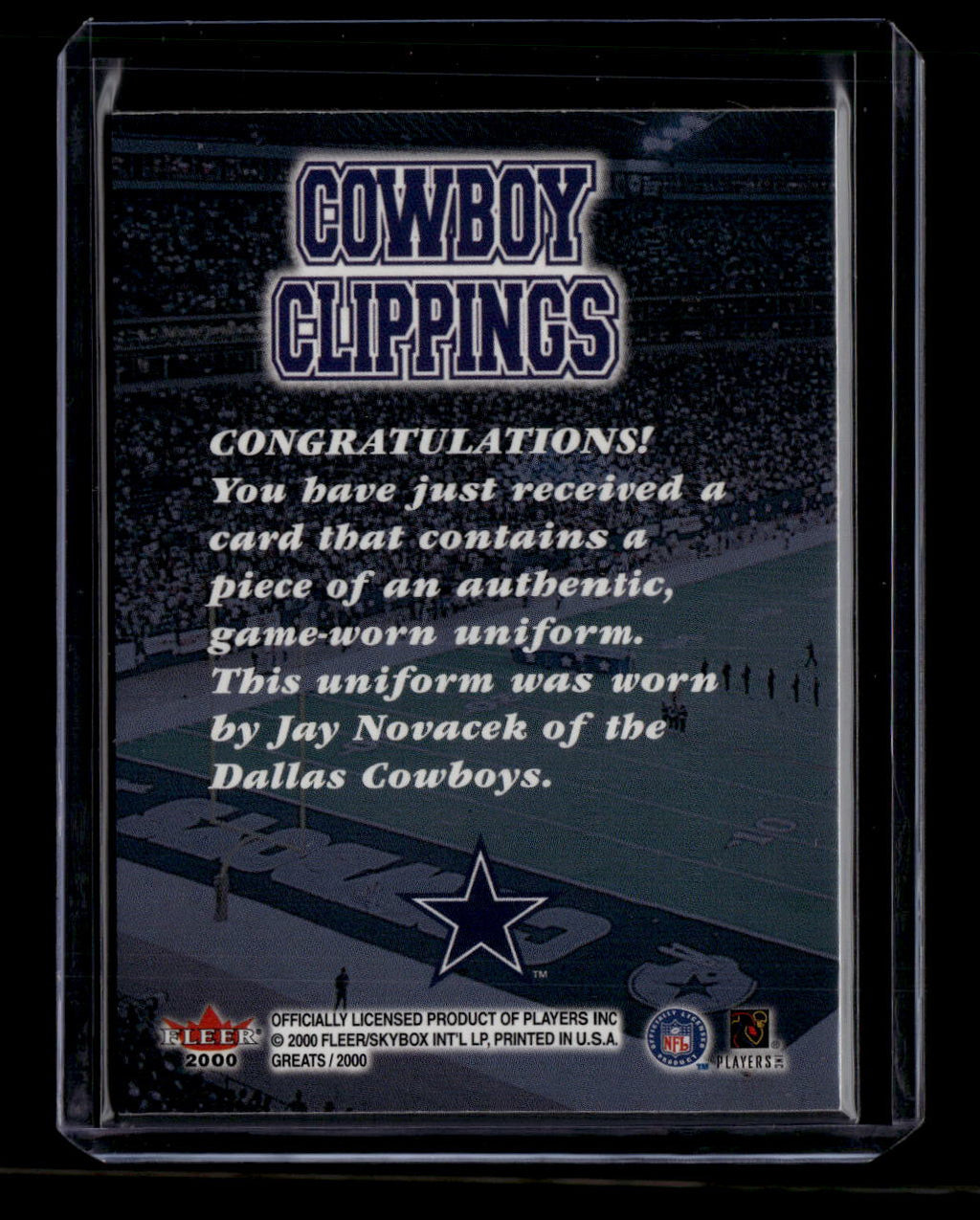 SOLD 180318 2000 Greats of the Game Cowboy Clippings 8ccl Jay Novacek Uniform Jersey