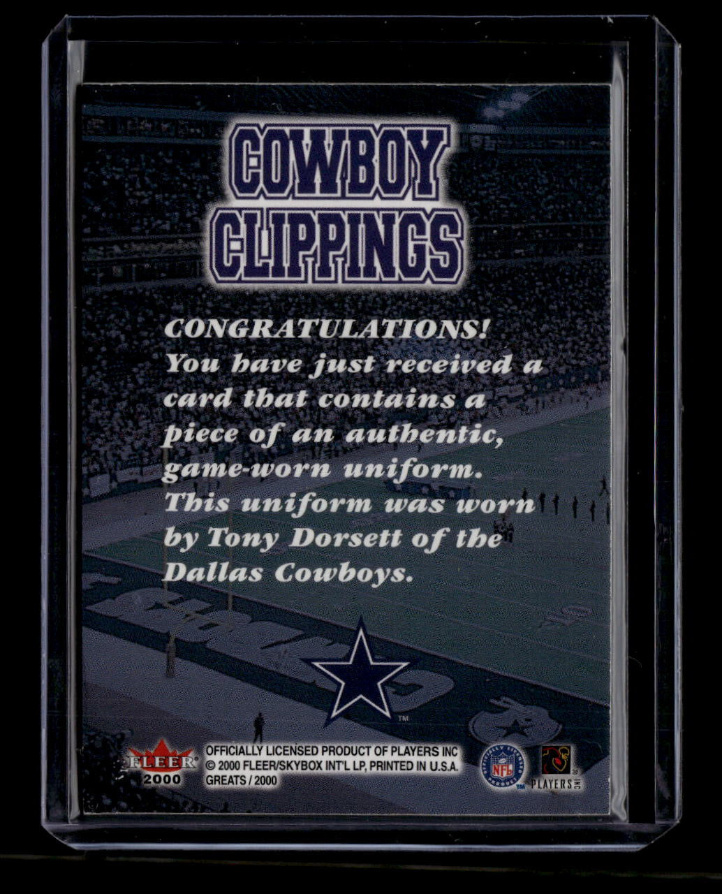 SOLD 180319 2000 Greats of the Game Cowboy Clippings 2ccl Tony Dorsett Uniform Jersey