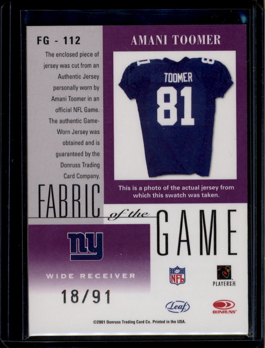 2001 Leaf Certified Materials Fabric of the Game 112sn Amani Toomer Jersey 18/91