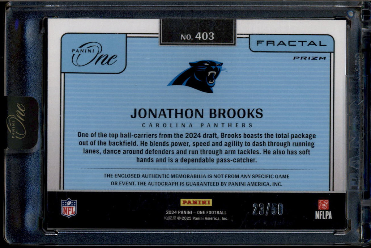 SOLD 180325 2024 Panini One Rookie Fractal Autograph 403 Jonathan Brooks RC Patch Auto 23/50