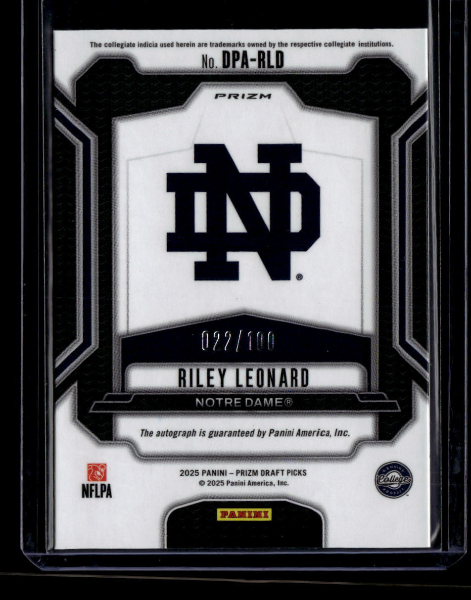 2025 Panini Prizm Draft Picks Autographs Red 7 Riley Leonard Rookie Auto 22/100