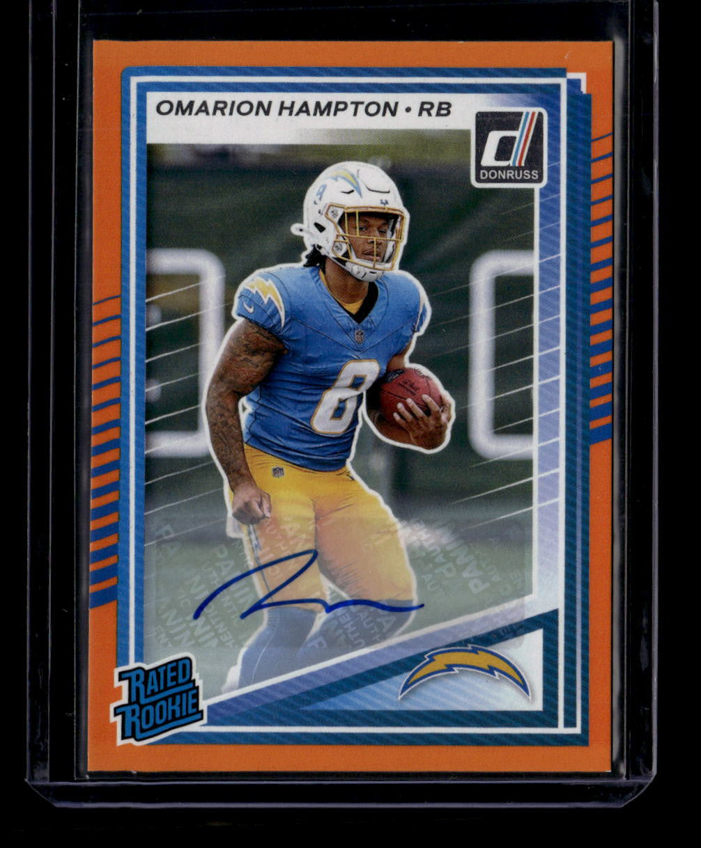 SOLD 180334 2025 Donruss Rated Rookies Autographs Orange 303 Omarion Hampton Rookie Auto