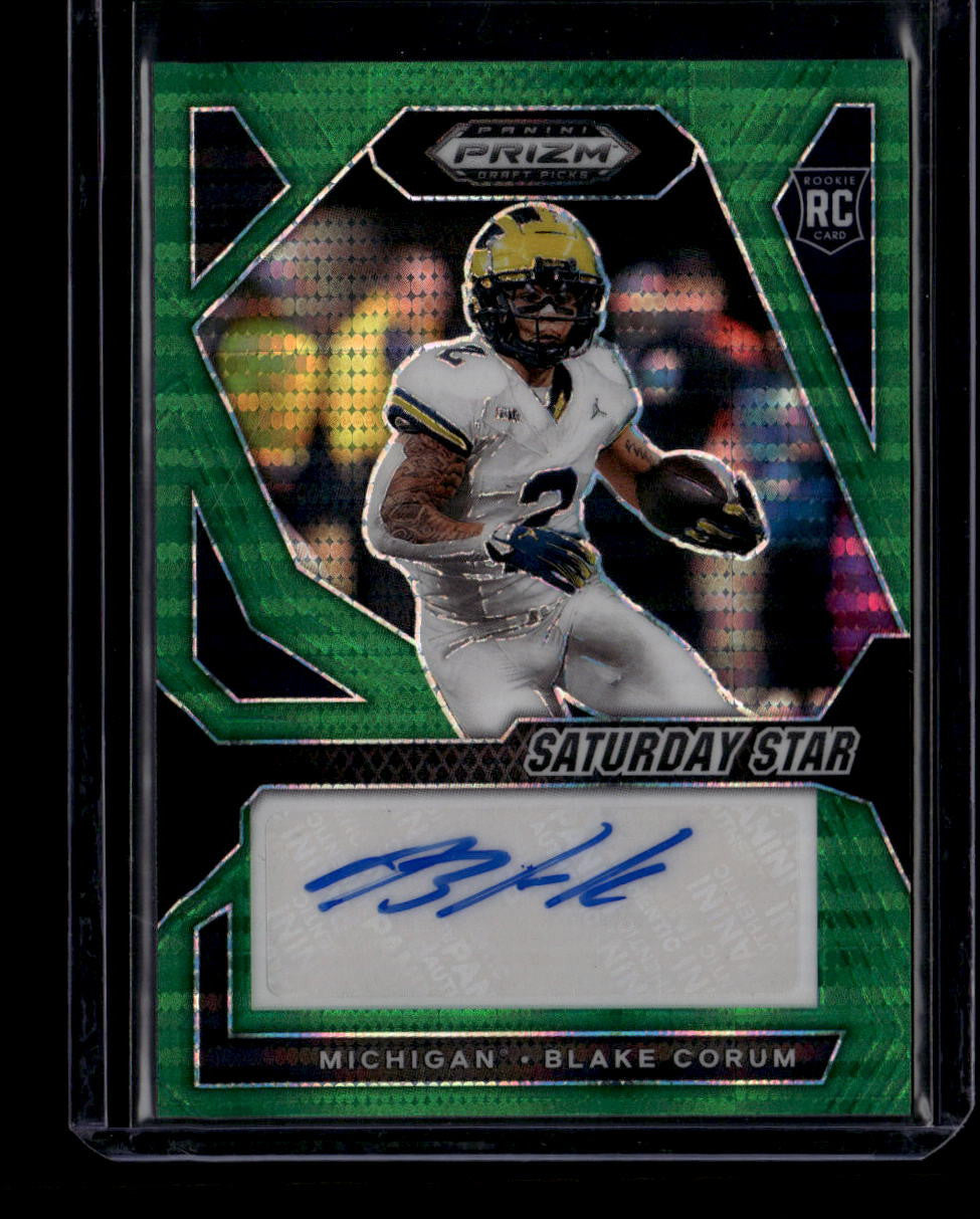 SOLD 180338 2024 Panini Prizm Draft Saturday Star Signatures Green Blake Corum RC Auto 6/25