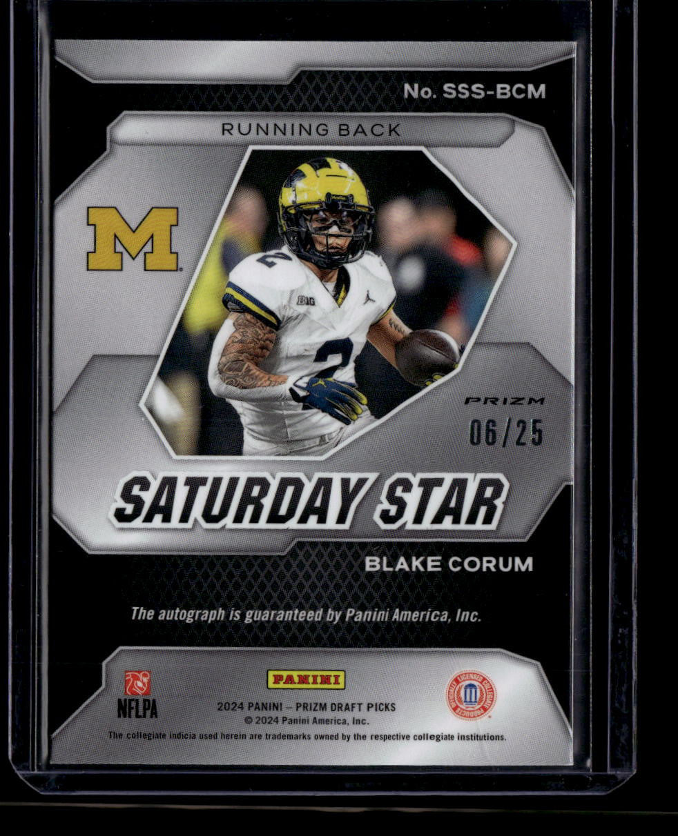 SOLD 180338 2024 Panini Prizm Draft Saturday Star Signatures Green Blake Corum RC Auto 6/25