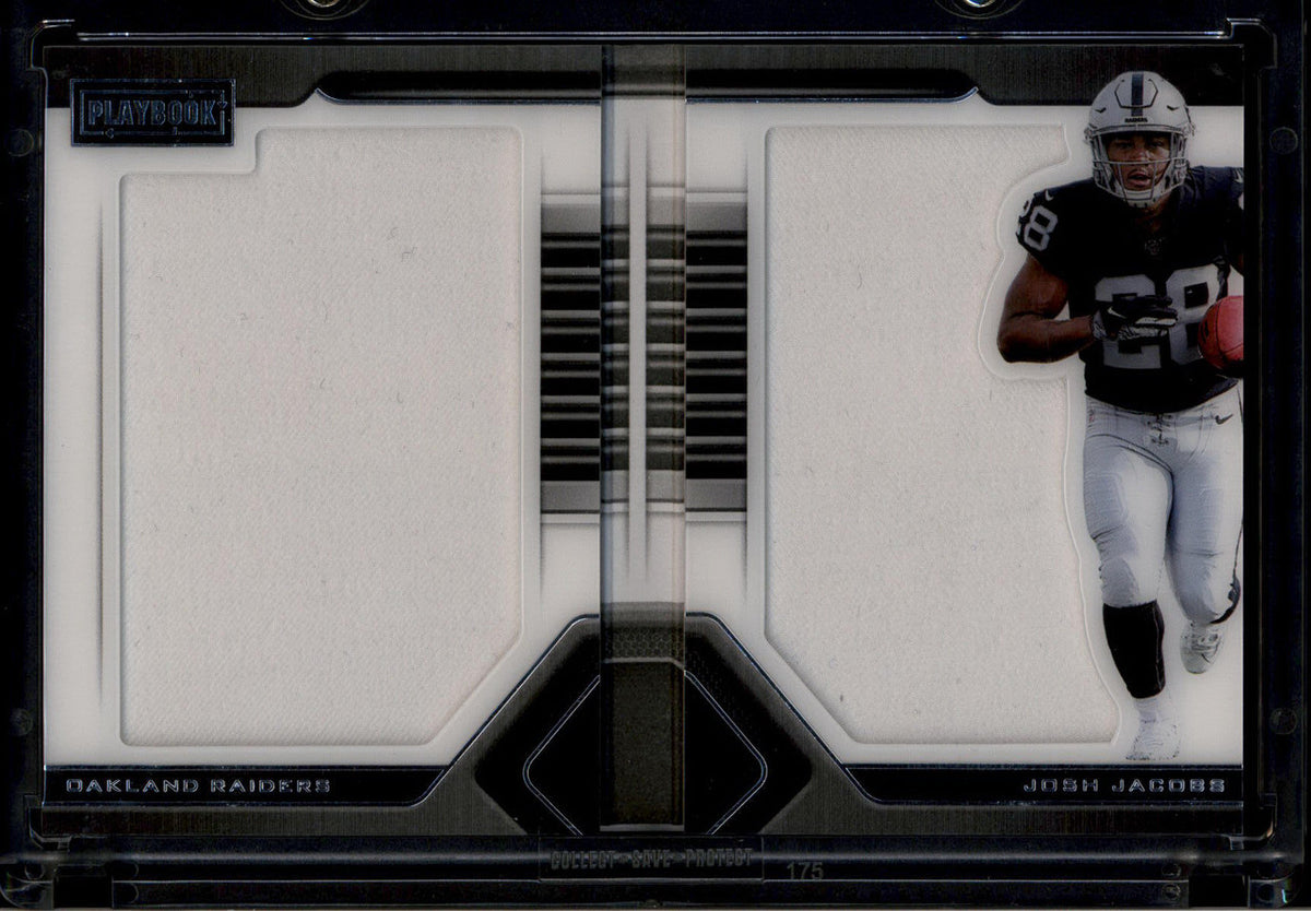 SOLD 180339 2019 Panini Playbook Rookie Jumbo Memorabilia Booklet Josh Jacobs RC Jersey 6/49