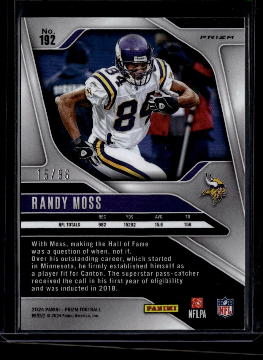2024 Panini Prizm Prizms Blue Sparkle Refractor 192 Randy Moss 15/96