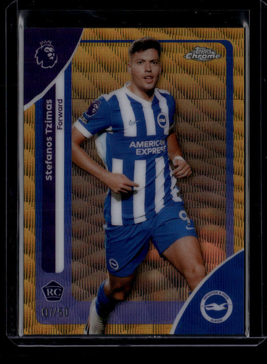 SOLD 180361 2025-26 Topps Chrome EPL Gold Wave Refractor 42 Stefanos Tzimas Rookie 7/50