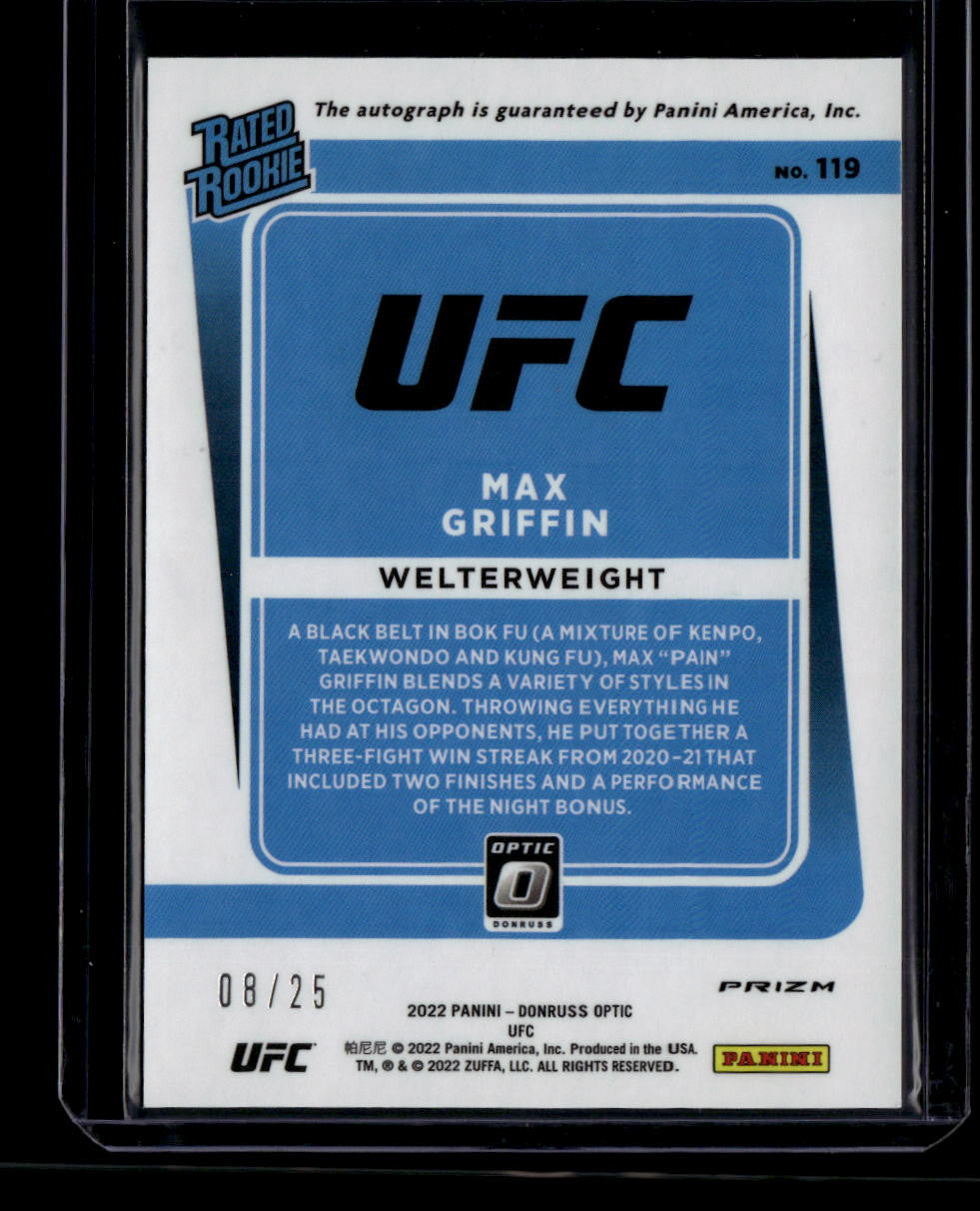2022 Donruss Optic UFC Rated Signatures Purple Stars Max Griffin RC Auto 8/25