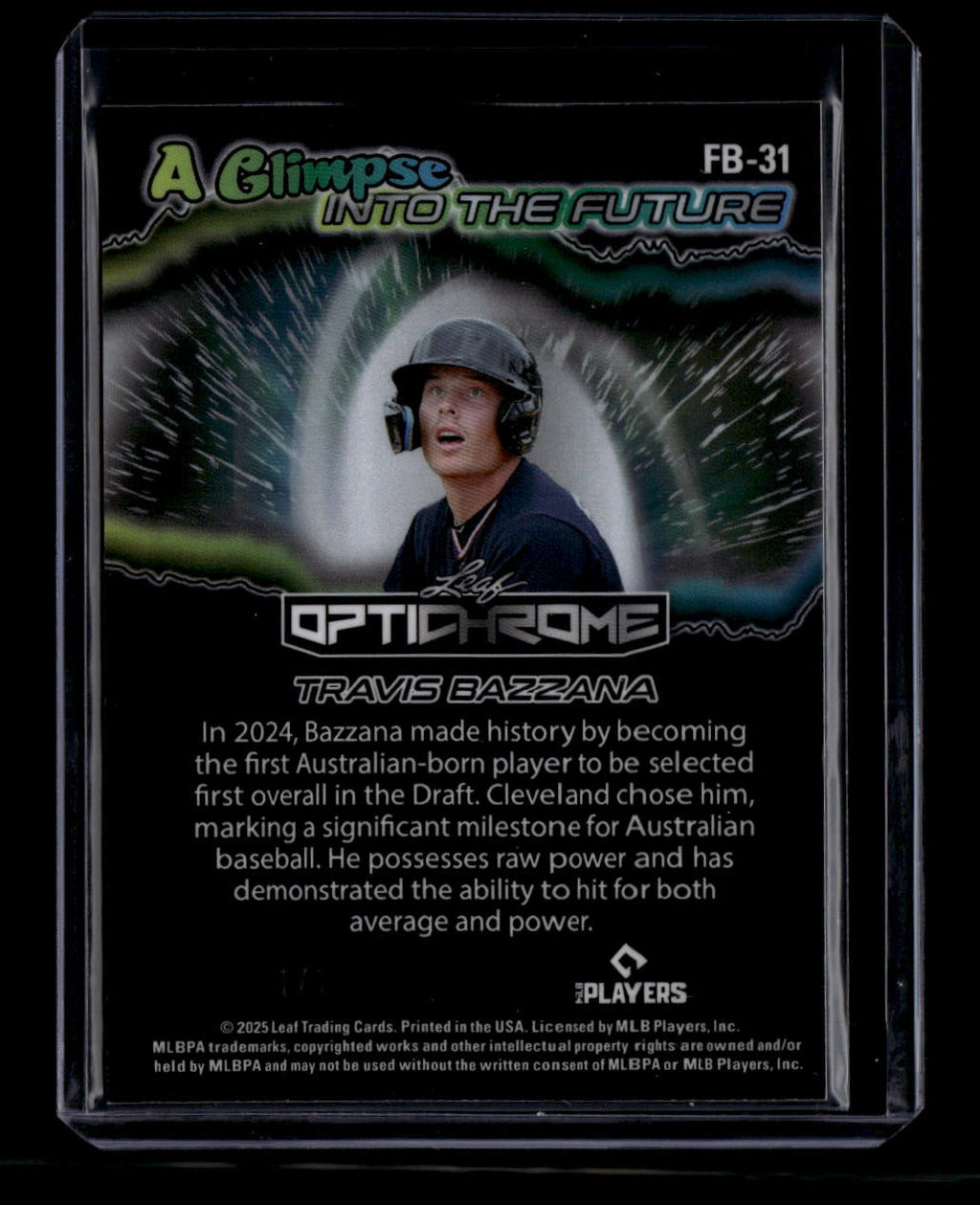 2025 Leaf Optichrome A Glimpse into the Future Purple Travis Bazzana Rookie 1/1
