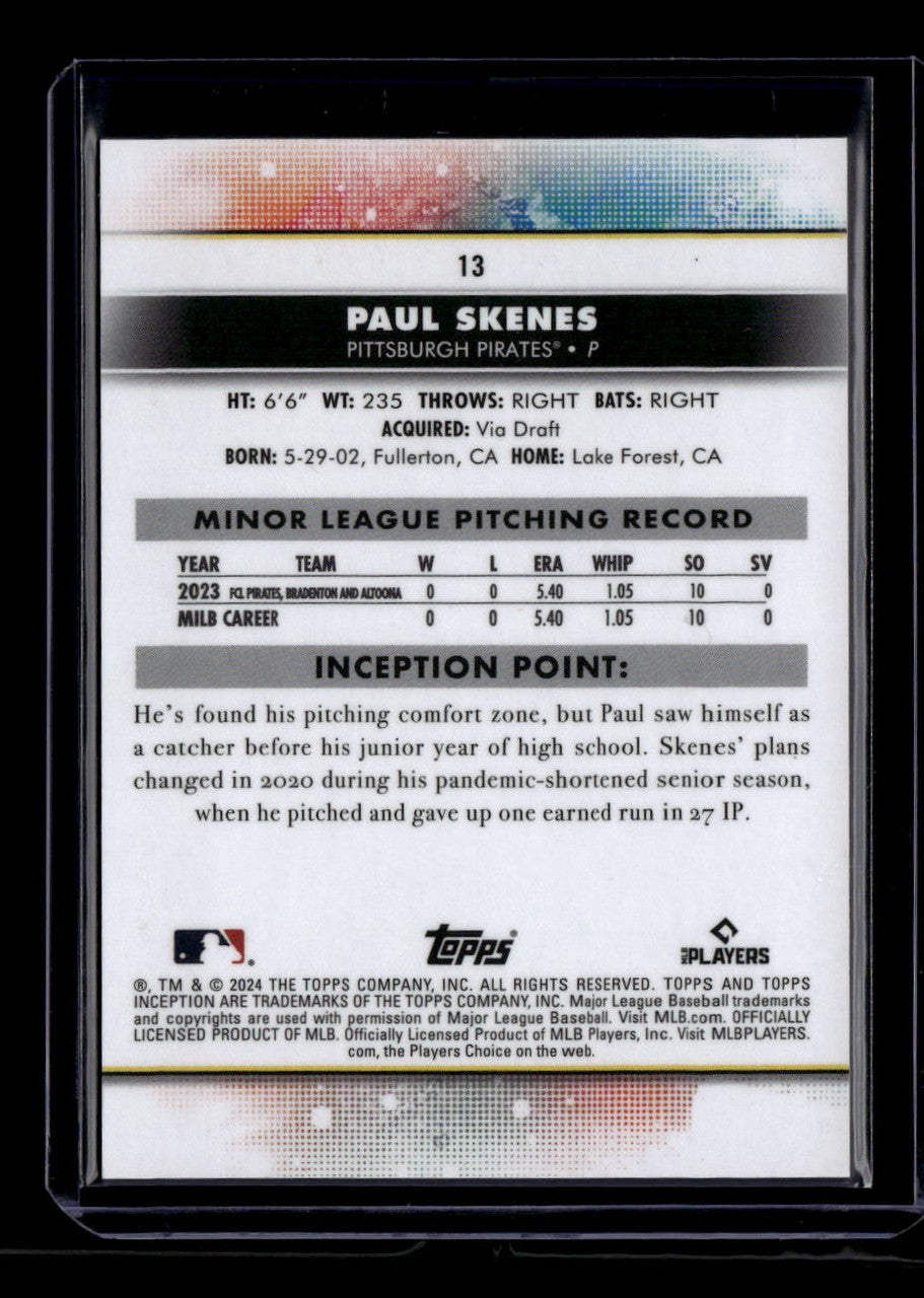 SOLD 180388 2024 Topps Inception 13 Paul Skenes Rookie