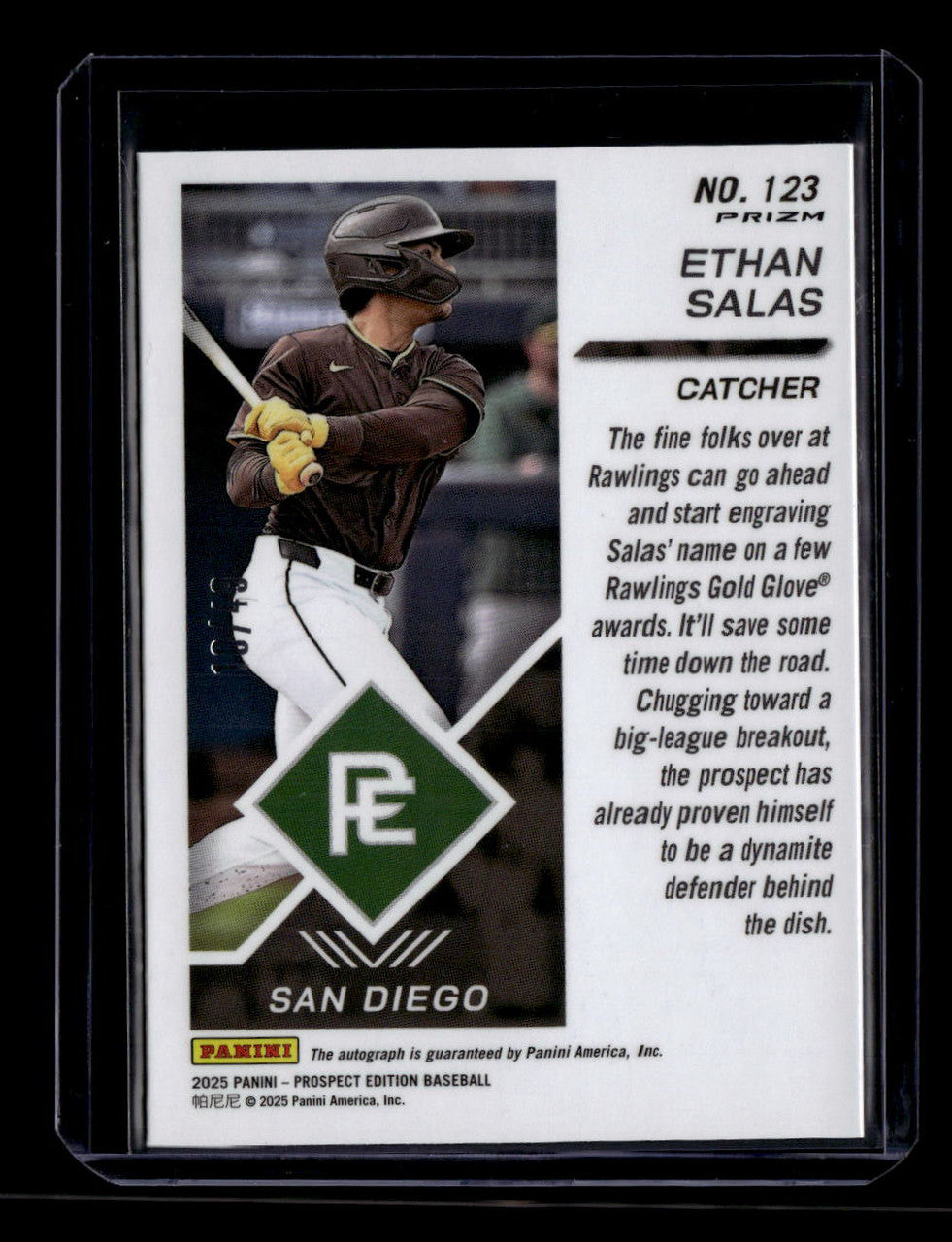 SOLD 180392 2025 Panini Prospect Edition Holo Signature Purple Scope Ethan Salas RC Auto /49